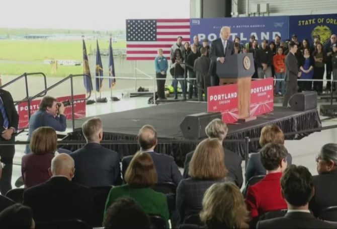 Image for Analysis: Biden Touts Infrastructure Investment at Portland Pit Stop